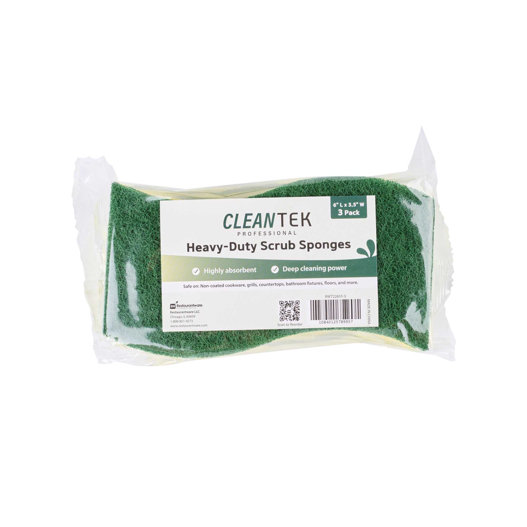 Clean Tek Professional Yellow Cellulose Sponge / Green Heavy-Duty Scouring Pad Combo - 6" x 3 1/2" x 3/4" - 3 count box