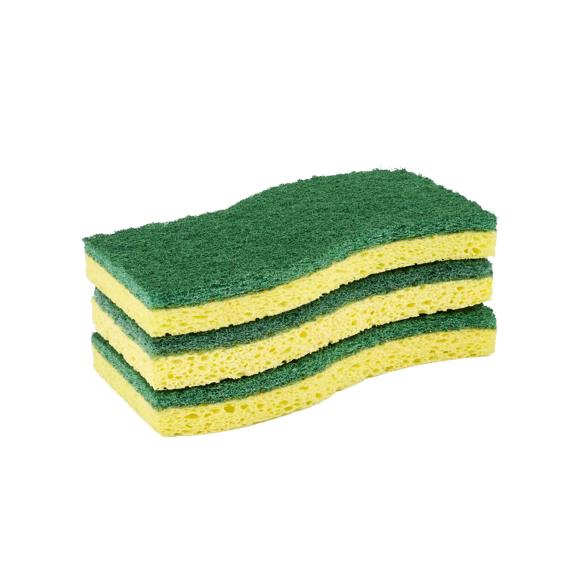 Clean Tek Professional Yellow Cellulose Sponge / Green Heavy-Duty Scouring Pad Combo - 6" x 3 1/2" x 3/4" - 3 count box