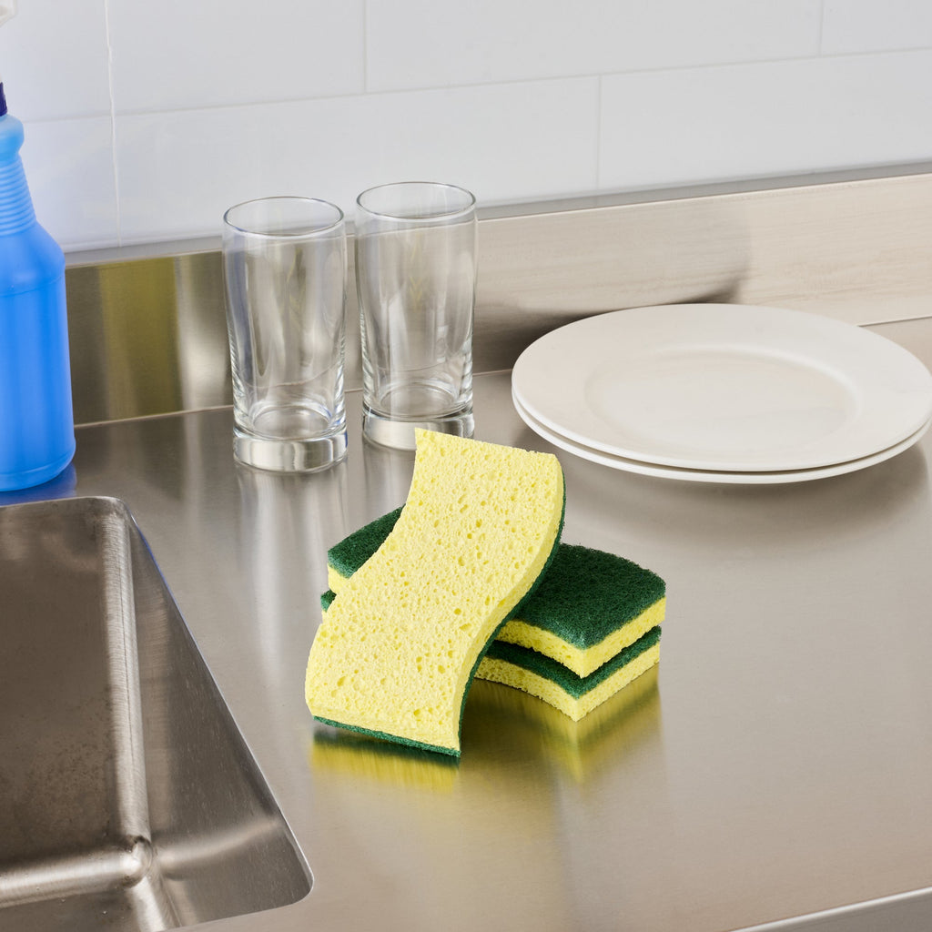 Clean Tek Professional Yellow Cellulose Sponge / Green Heavy-Duty Scouring Pad Combo - 6" x 3 1/2" x 3/4" - 60 count box
