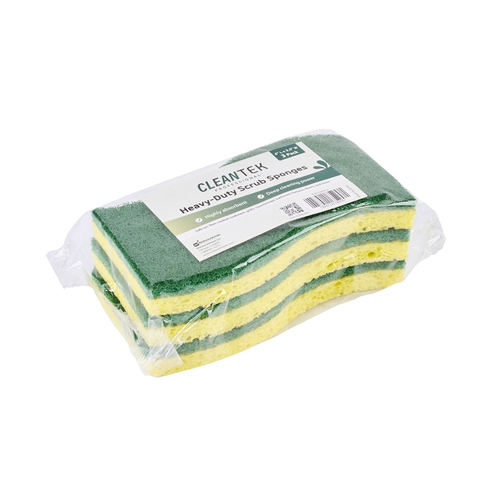 Clean Tek Professional Yellow Cellulose Sponge / Green Heavy-Duty Scouring Pad Combo - 6" x 3 1/2" x 3/4" - 60 count box