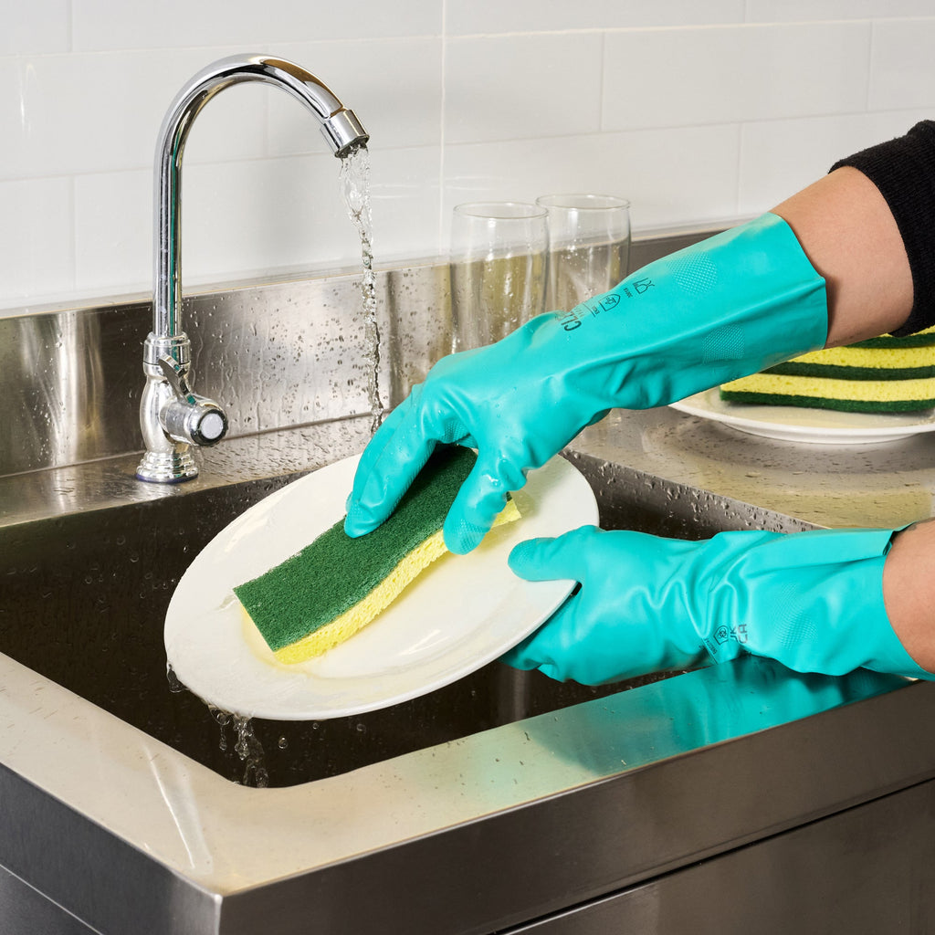 Clean Tek Professional Yellow Cellulose Sponge / Green Heavy-Duty Scouring Pad Combo - 6" x 3 1/2" x 3/4" - 60 count box
