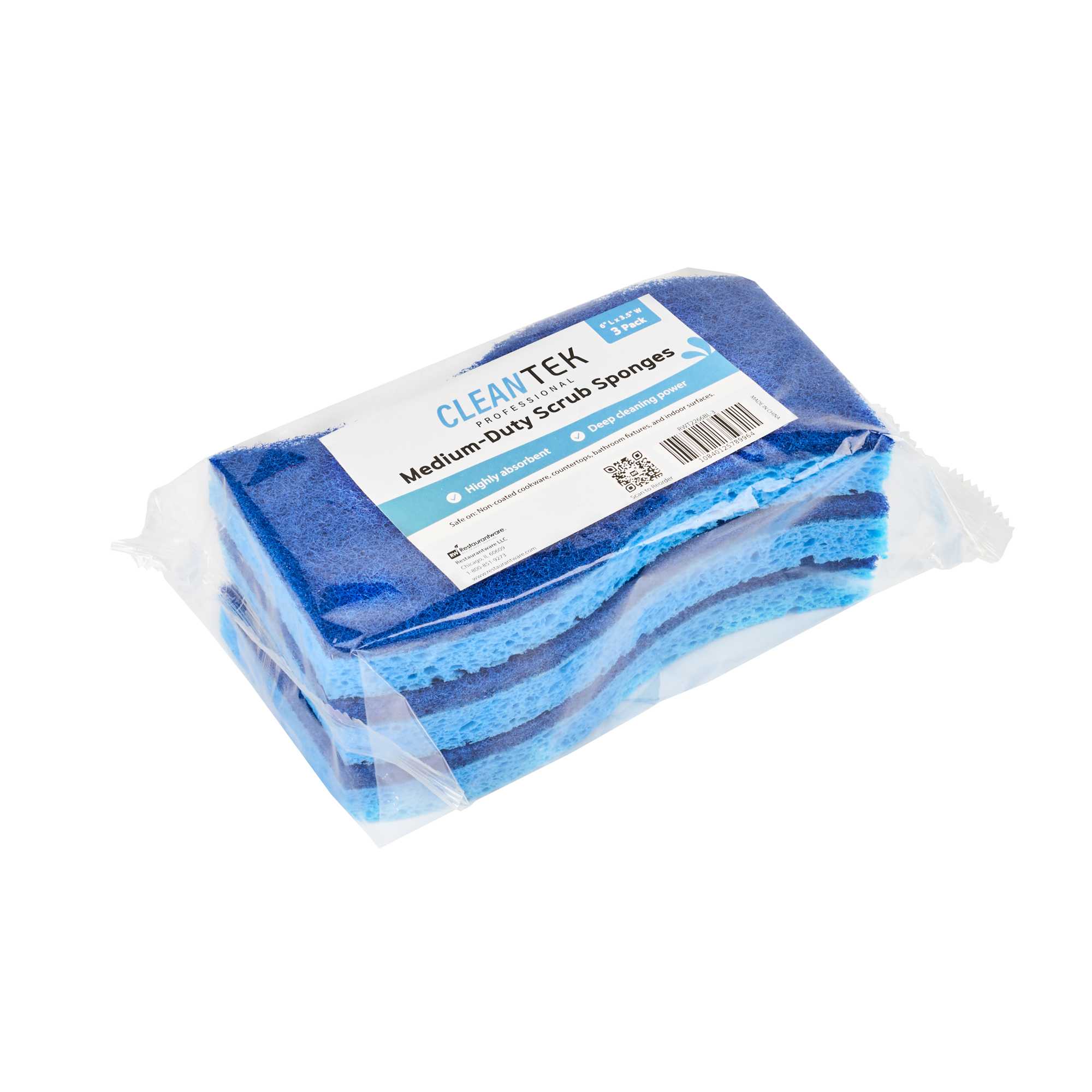 Clean Tek Professional Light Blue Cellulose Sponge / Dark Blue Medium-Duty Scouring Pad Combo - 6" x 3 1/2" x 3/4" - 3 count box