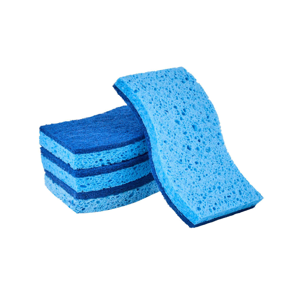 Clean Tek Professional Light Blue Cellulose Sponge / Dark Blue Medium-Duty Scouring Pad Combo - 6" x 3 1/2" x 3/4" - 3 count box