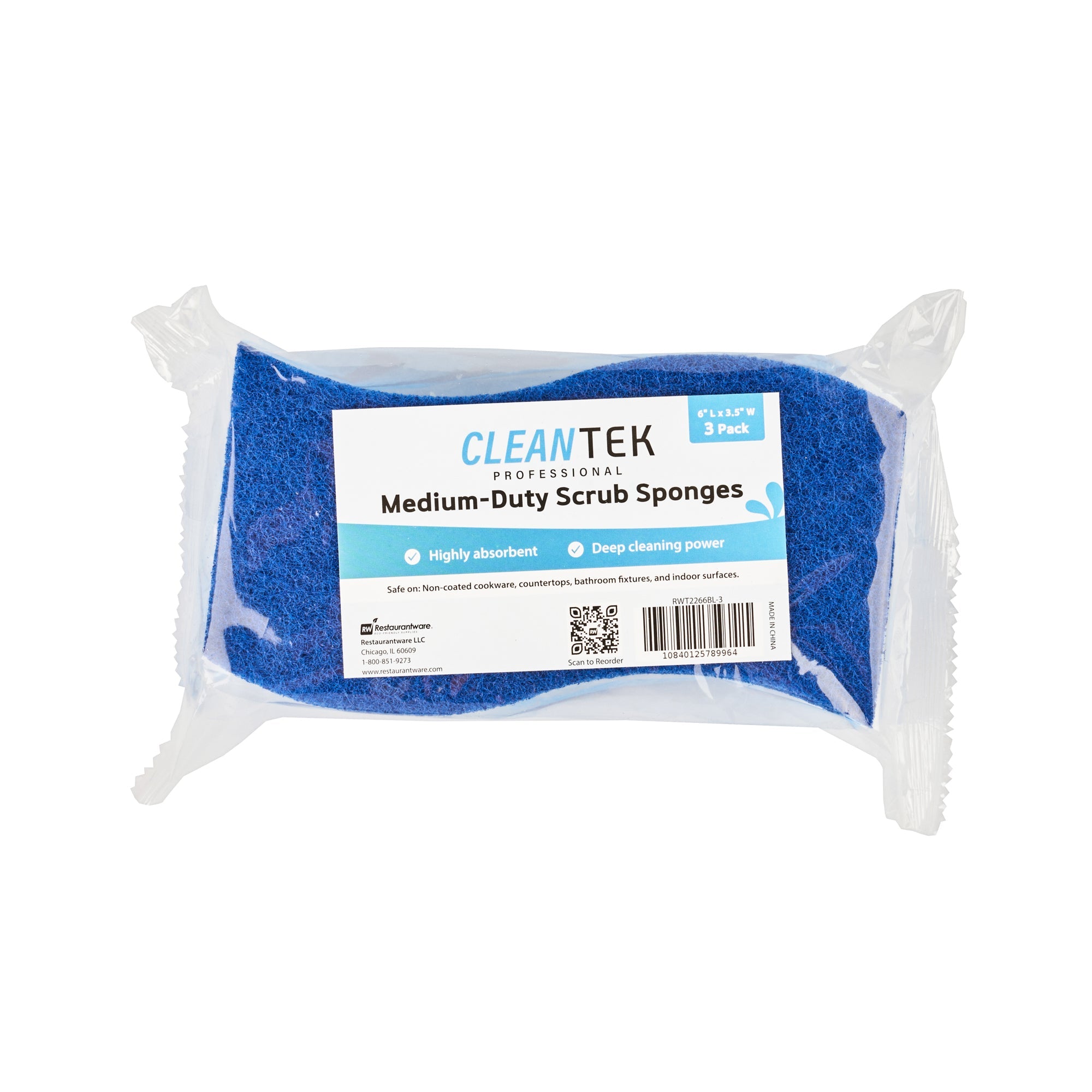 Clean Tek Professional Light Blue Cellulose Sponge / Dark Blue Medium-Duty Scouring Pad Combo - 6" x 3 1/2" x 3/4" - 60 count box