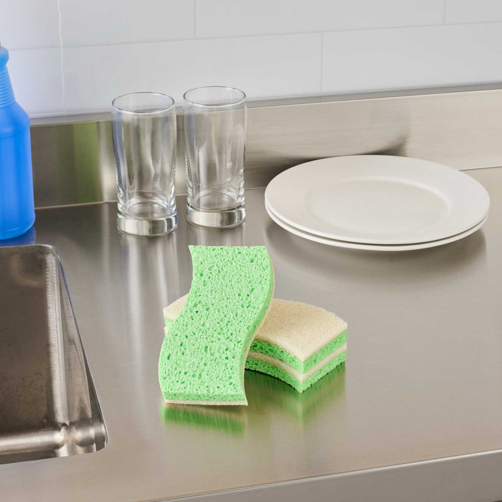 Clean Tek Professional Green Cellulose Sponge / White Light-Duty Scouring Pad Combo - 6" x 3 1/2" x 3/4" - 3 count box