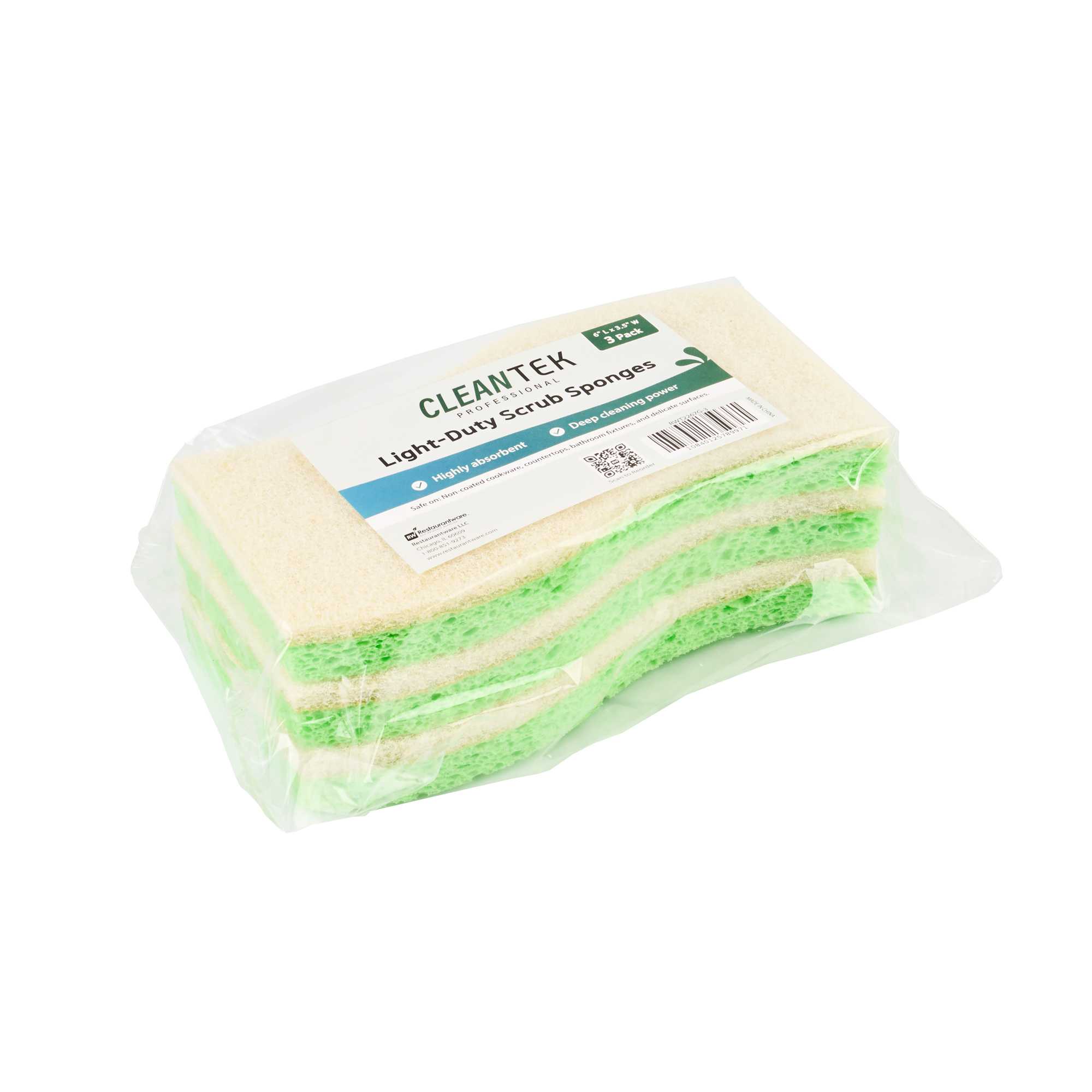 Clean Tek Professional Green Cellulose Sponge / White Light-Duty Scouring Pad Combo - 6" x 3 1/2" x 3/4" - 3 count box