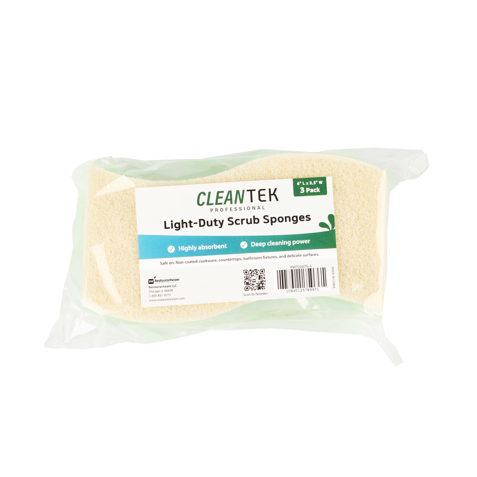 Clean Tek Professional Green Cellulose Sponge / White Light-Duty Scouring Pad Combo - 6" x 3 1/2" x 3/4" - 60 count box