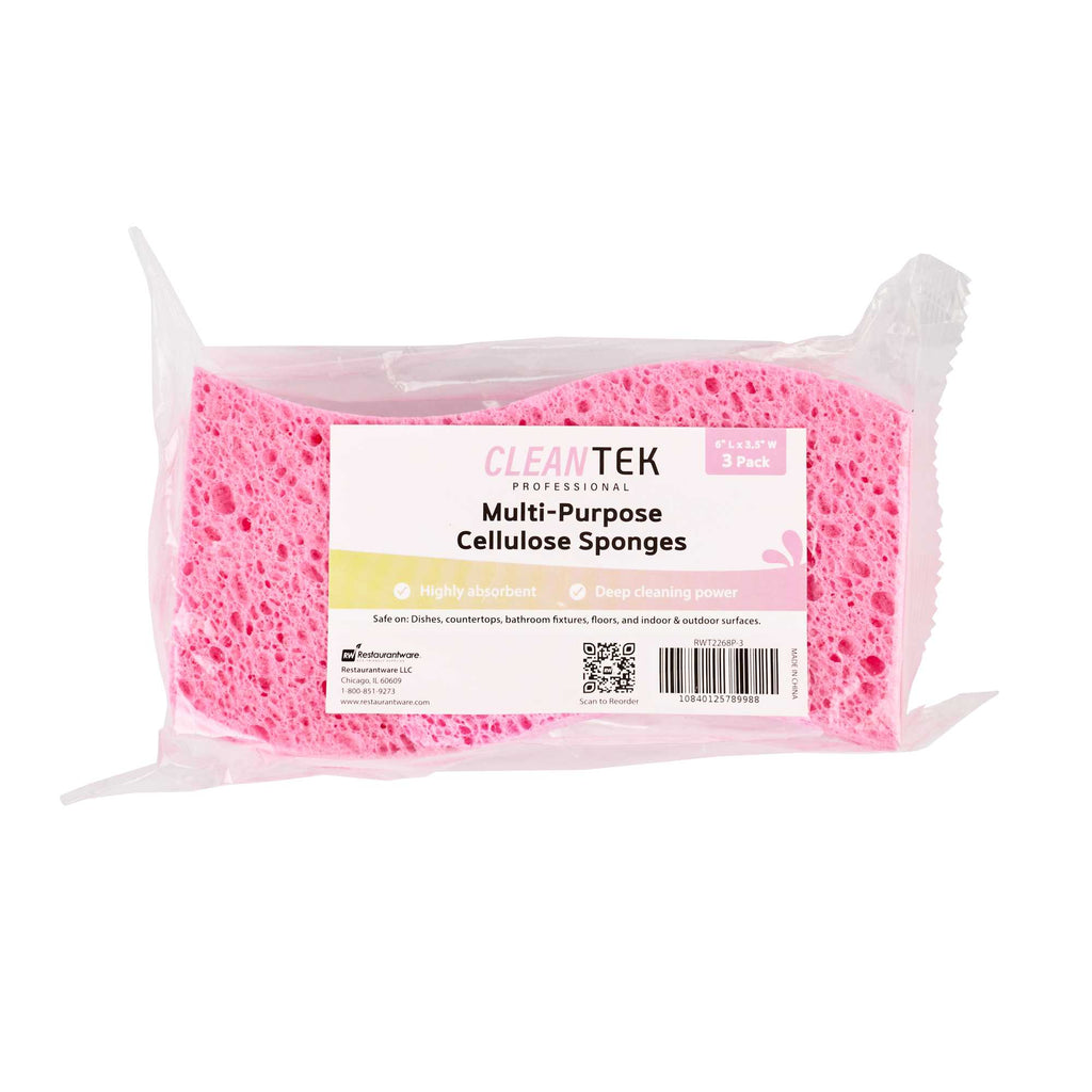 Clean Tek Professional Pink Cellulose Sponge - 6" x 3 1/2" x 3/4" - 3 count box