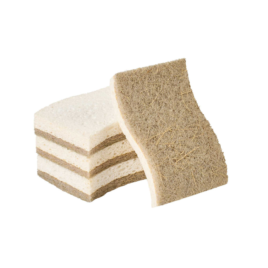Clean Tek Professional White Cellulose Sponge / Coconut Heavy-Duty Scrubber Combo - Biodegradable - 4 1/2" x 2 3/4" x 3/4" - 3 count box