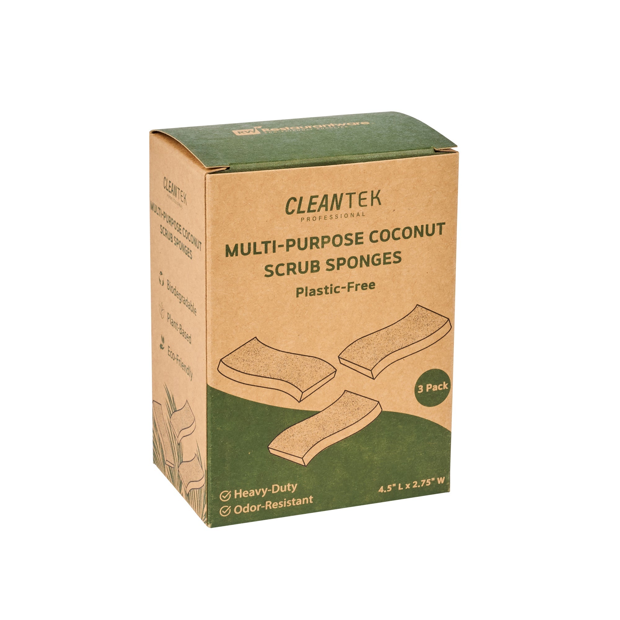 Clean Tek Professional White Cellulose Sponge / Coconut Heavy-Duty Scrubber Combo - Biodegradable - 4 1/2" x 2 3/4" x 3/4" - 24 count box
