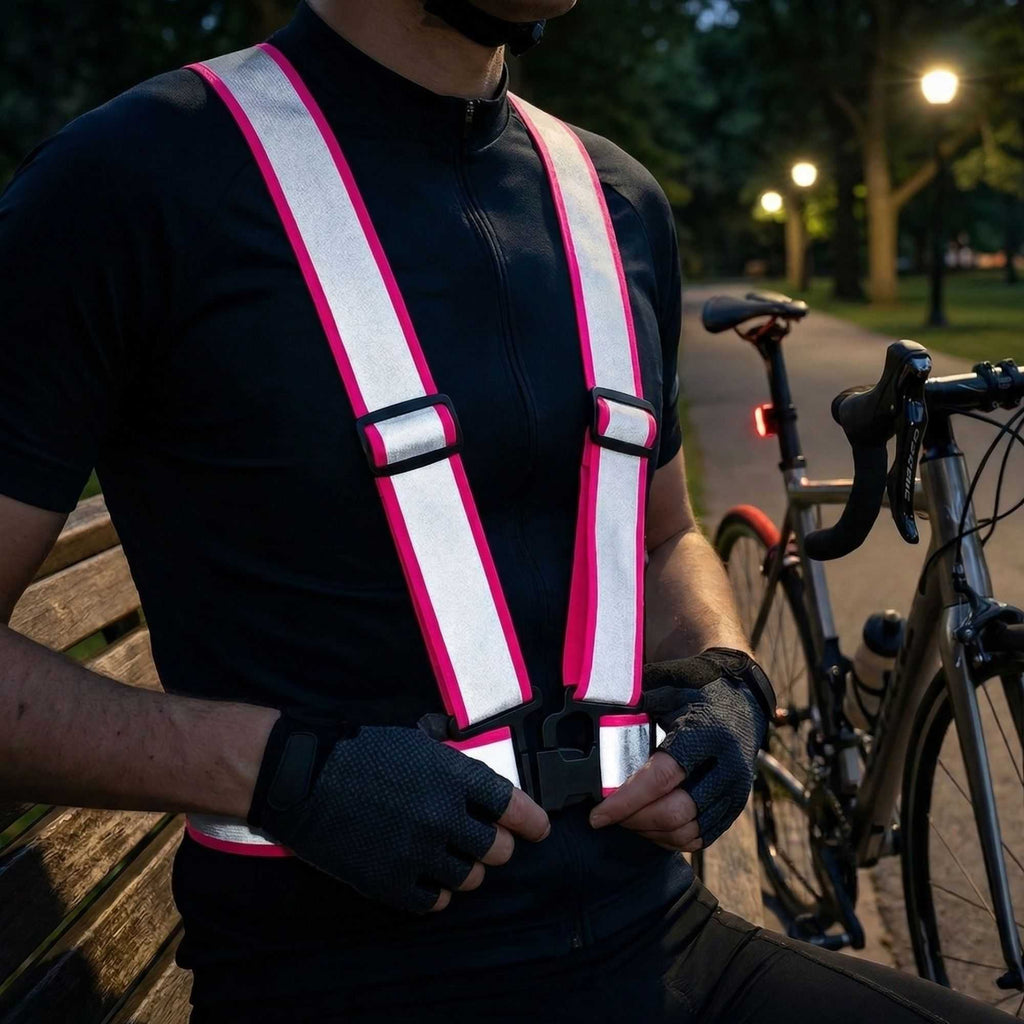 Be Safe Pink High Visibility Safety Suspenders - 1.57" Wide Reflective Tape, One Size Fits Most - 1 count box