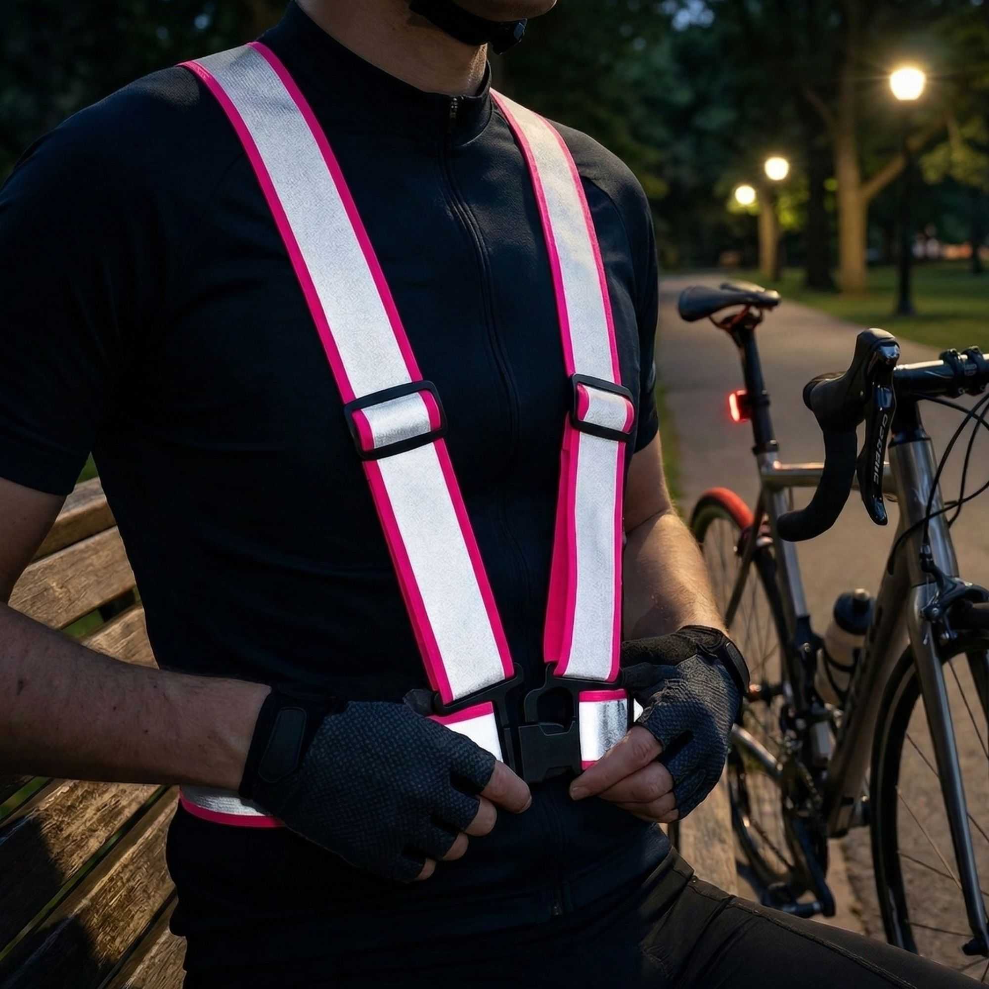 Be Safe Pink High Visibility Safety Suspenders - 1.57" Wide Reflective Tape, One Size Fits Most - 1 count box