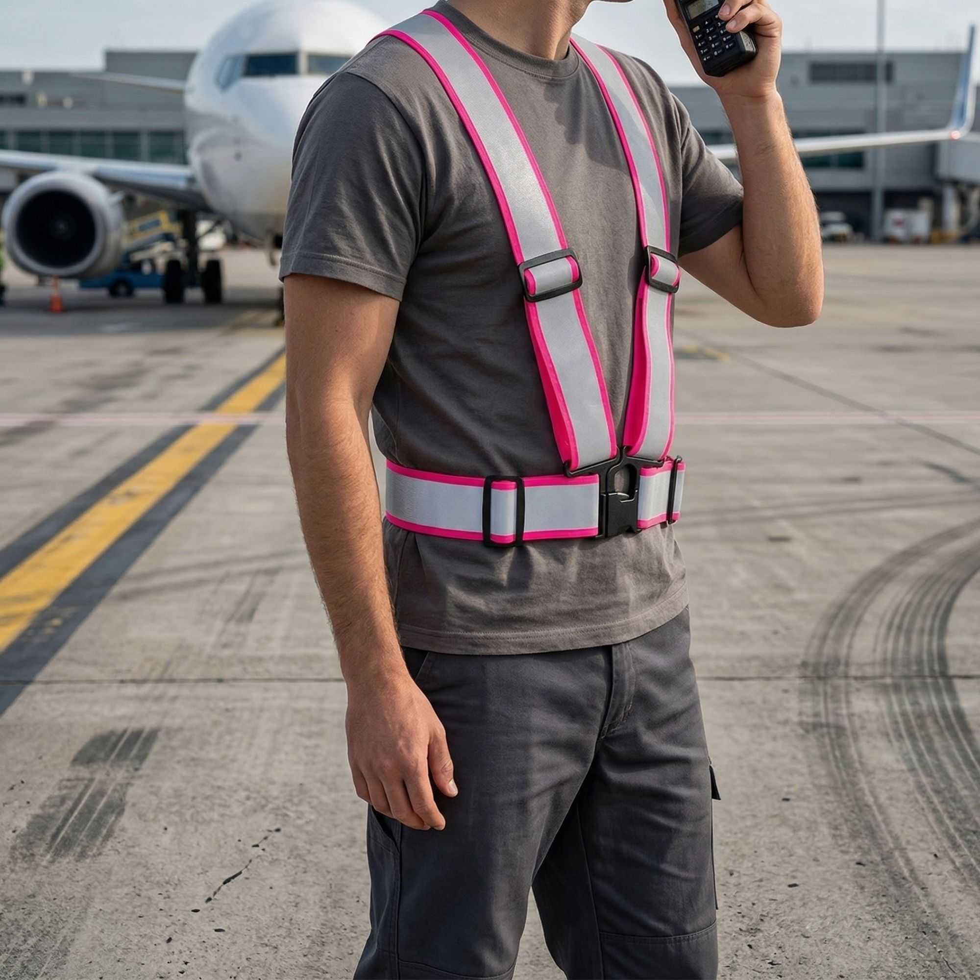 Be Safe Pink High Visibility Safety Suspenders - 1.57" Wide Reflective Tape, One Size Fits Most - 20 count box