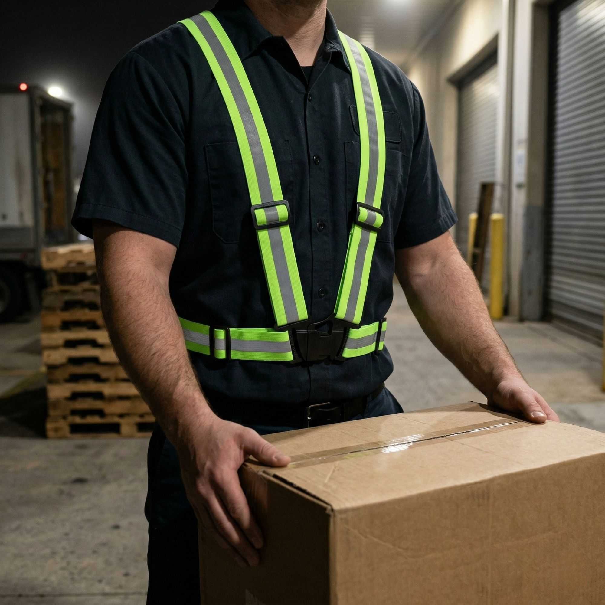 Be Safe Lime High Visibility Safety Suspenders - 0.59" Wide Reflective Tape, One Size Fits Most - 1 count box