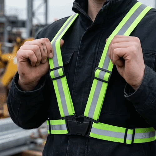 Be Safe Lime High Visibility Safety Suspenders - 0.59" Wide Reflective Tape, One Size Fits Most - 1 count box