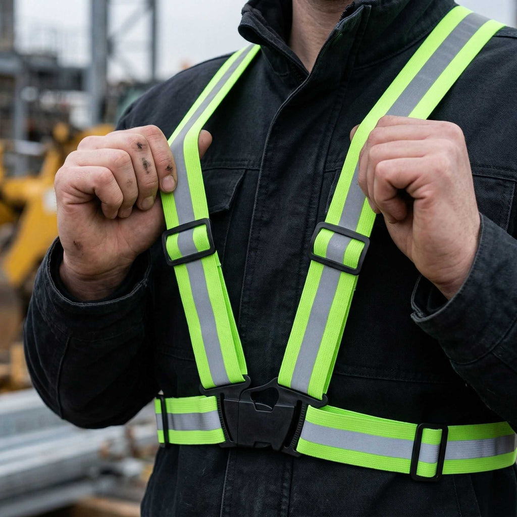 Be Safe Lime High Visibility Safety Suspenders - 0.59" Wide Reflective Tape, One Size Fits Most - 20 count box