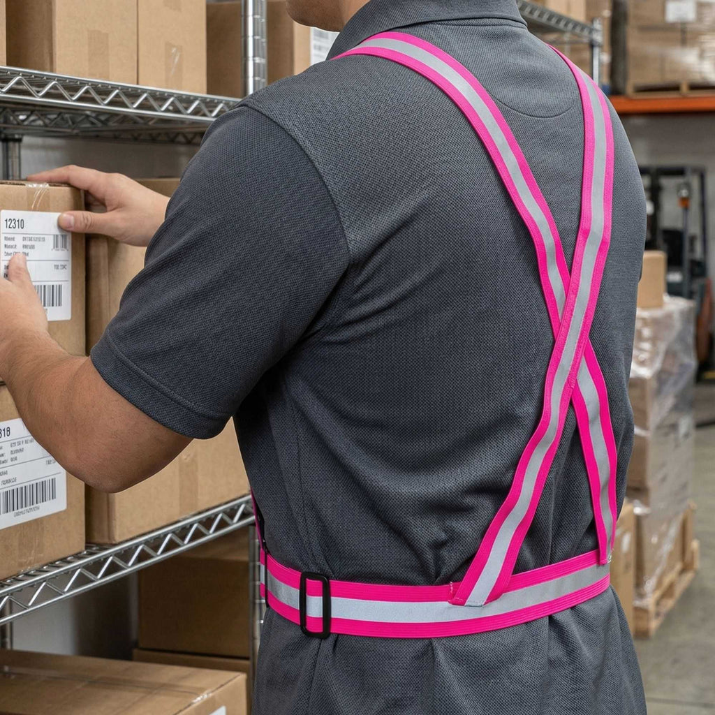 Be Safe Pink High Visibility Safety Suspenders - 0.59" Wide Reflective Tape, One Size Fits Most - 1 count box