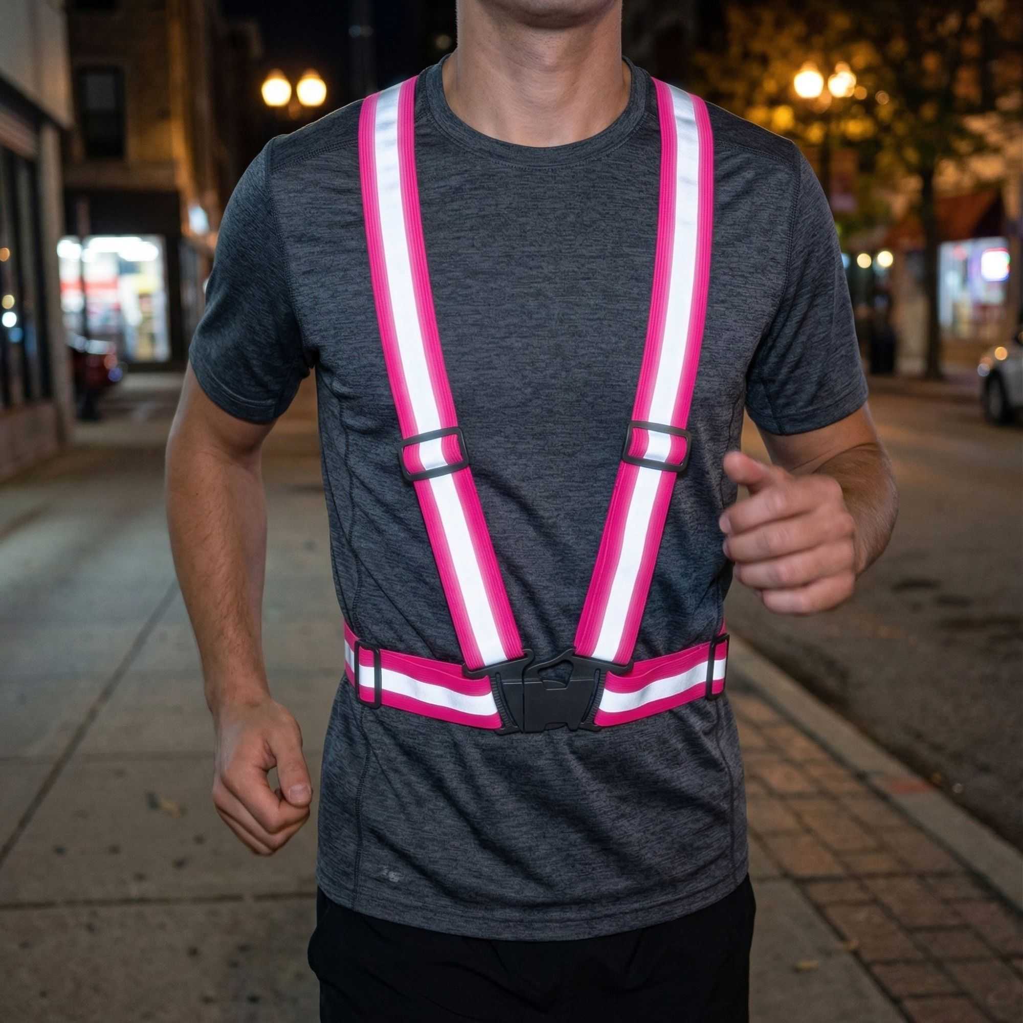 Be Safe Pink High Visibility Safety Suspenders - 0.59" Wide Reflective Tape, One Size Fits Most - 1 count box