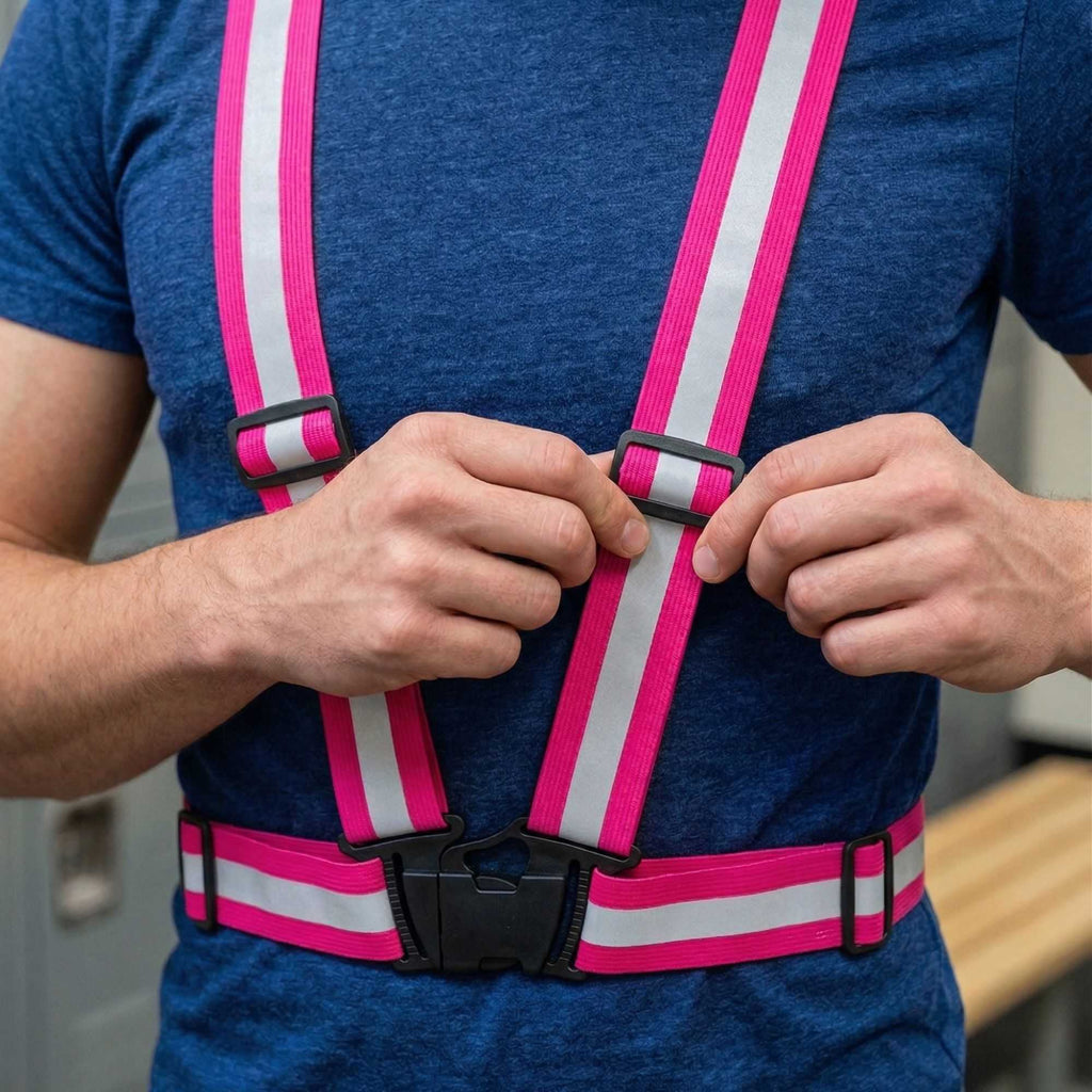 Be Safe Pink High Visibility Safety Suspenders - 0.59" Wide Reflective Tape, One Size Fits Most - 1 count box