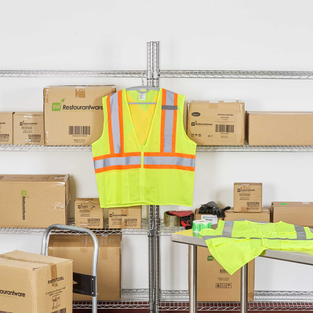 Be Safe Type R Class 2 Lime S/M High Visibility X-Back Reflective Tape Mesh Safety Vest - Zipper Closure - 1 count box