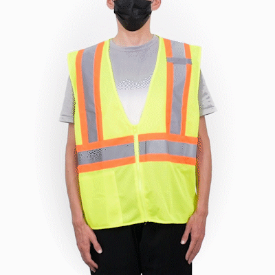 Be Safe Type R Class 2 Lime S/M High Visibility X-Back Reflective Tape Mesh Safety Vest - Zipper Closure - 20 count box