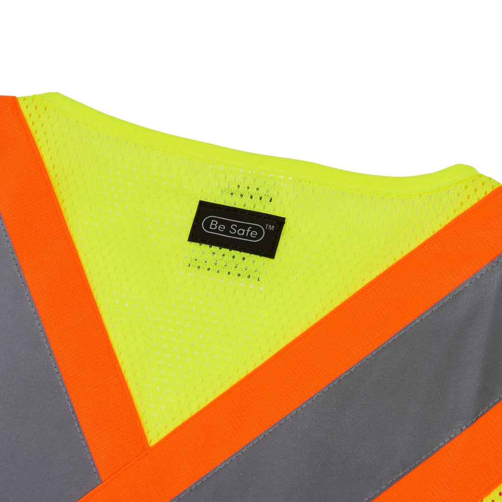 Be Safe Type R Class 2 Lime S/M High Visibility X-Back Reflective Tape Mesh Safety Vest - Zipper Closure - 20 count box