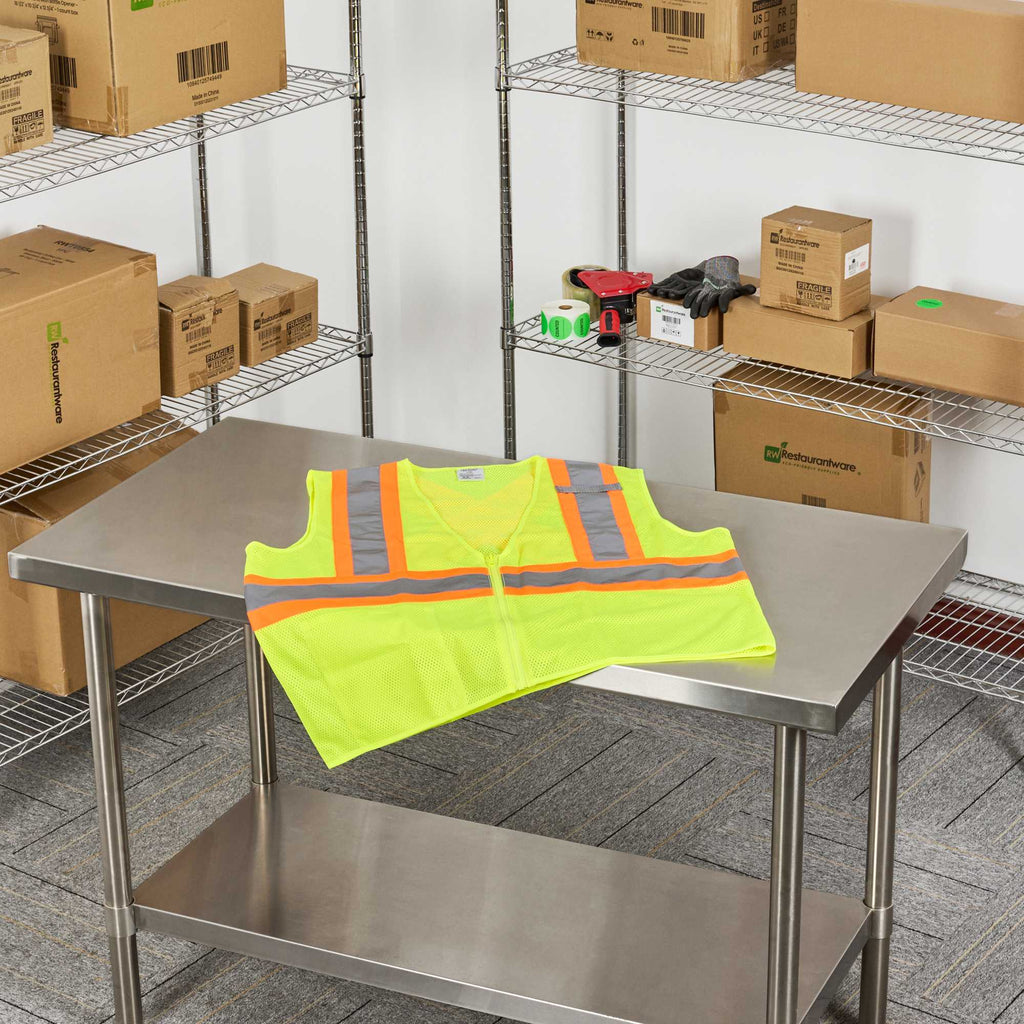 Be Safe Type R Class 2 Lime L/XL High Visibility X-Back Reflective Tape Mesh Safety Vest - Zipper Closure - 20 count box