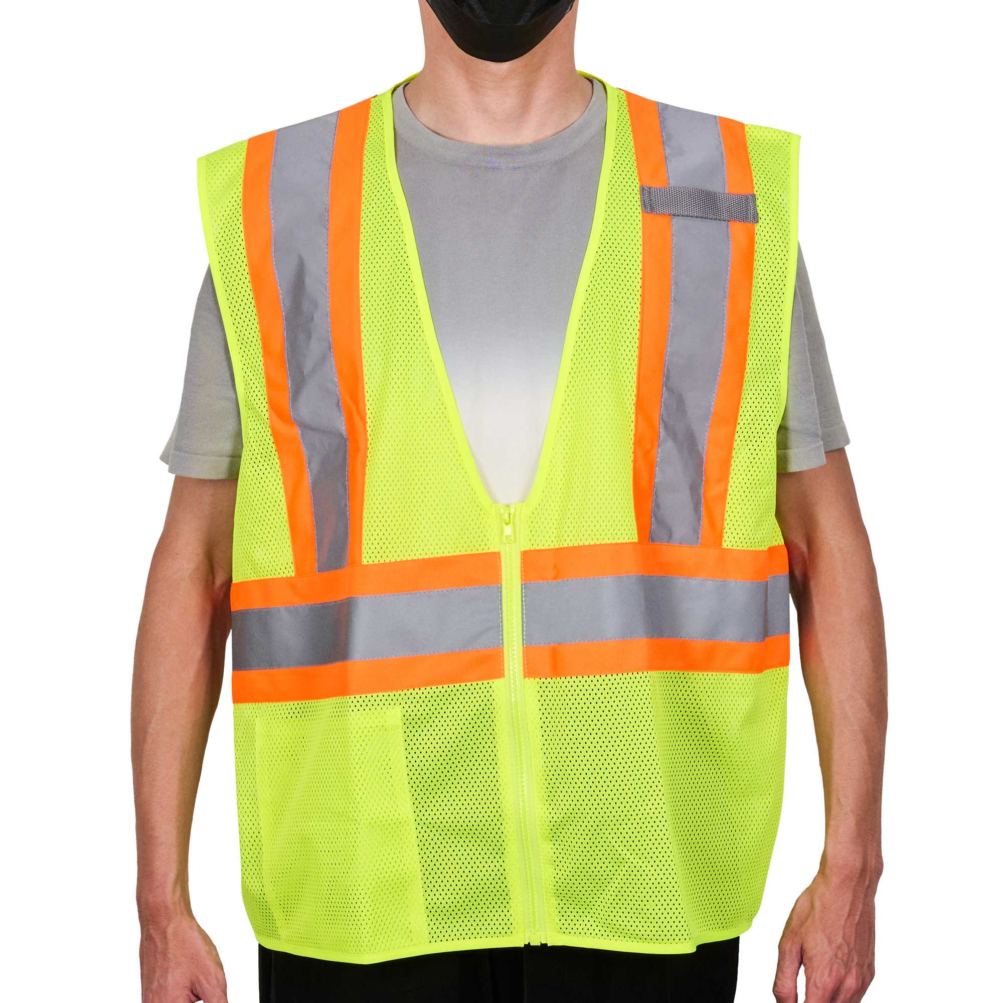 Be Safe Type R Class 2 Lime L/XL High Visibility X-Back Reflective Tape Mesh Safety Vest - Zipper Closure - 20 count box