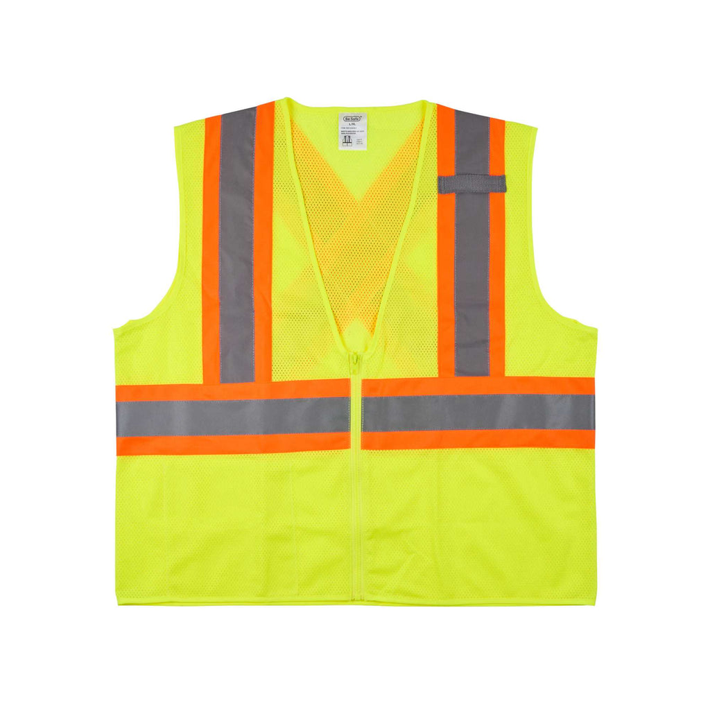 Be Safe Type R Class 2 Lime L/XL High Visibility X-Back Reflective Tape Mesh Safety Vest - Zipper Closure - 20 count box