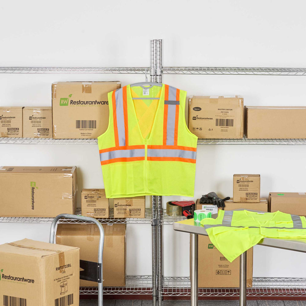 Be Safe Type R Class 2 Lime L/XL High Visibility X-Back Reflective Tape Mesh Safety Vest - Zipper Closure - 20 count box