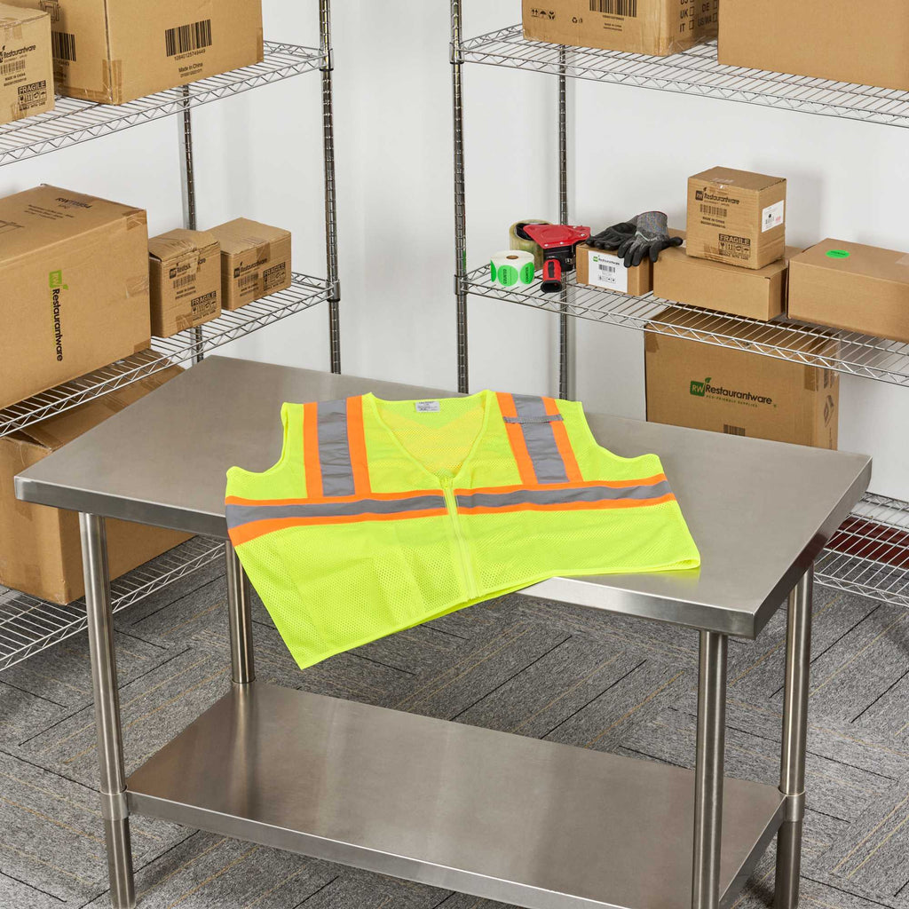 Be Safe Type R Class 2 Lime 2XL/3XL High Visibility X-Back Reflective Tape Mesh Safety Vest - Zipper Closure - 20 count box