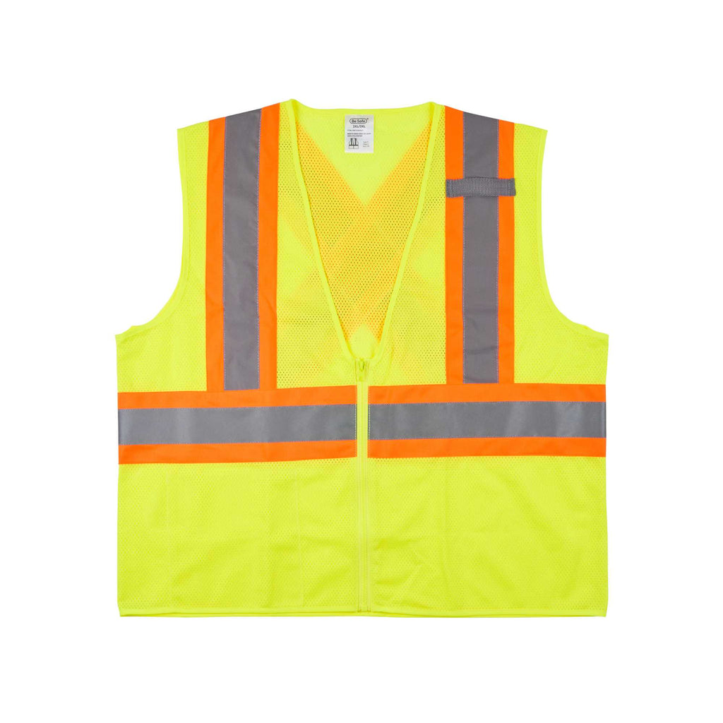 Be Safe Type R Class 2 Lime 2XL/3XL High Visibility X-Back Reflective Tape Mesh Safety Vest - Zipper Closure - 20 count box