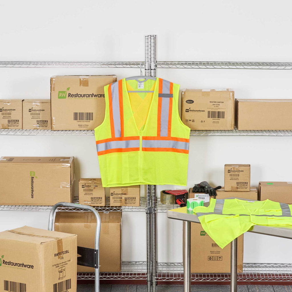 Be Safe Type R Class 2 Lime 2XL/3XL High Visibility X-Back Reflective Tape Mesh Safety Vest - Zipper Closure - 20 count box