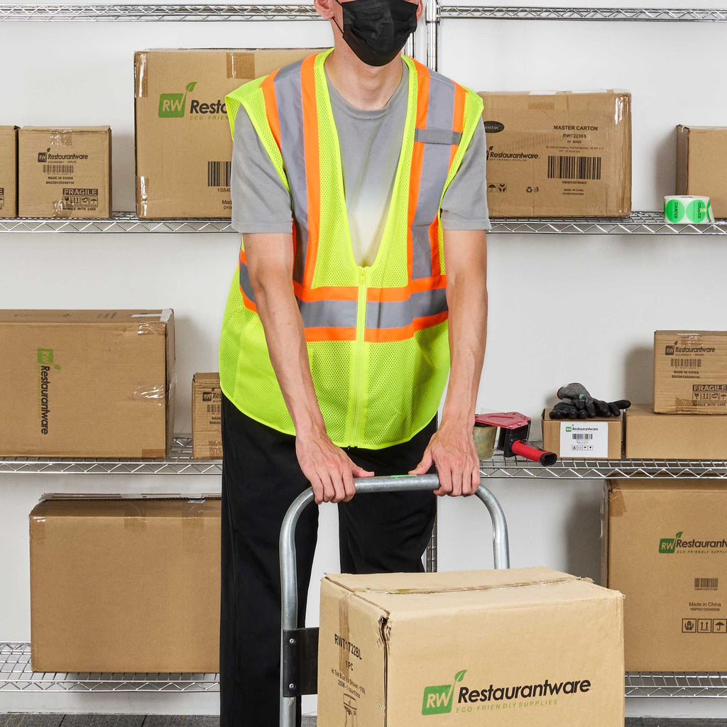 Be Safe Type R Class 2 Lime 2XL/3XL High Visibility X-Back Reflective Tape Mesh Safety Vest - Zipper Closure - 20 count box