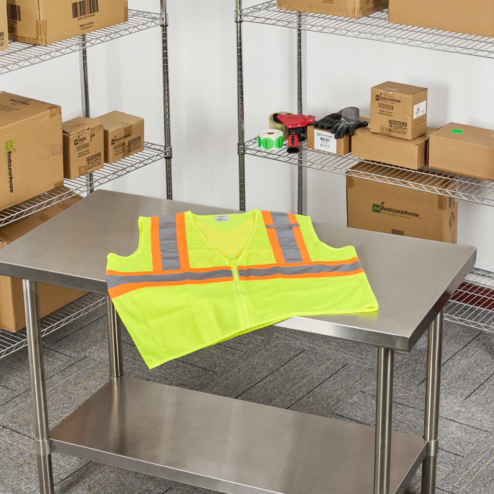 Be Safe Type R Class 2 Lime 4XL/5XL High Visibility X-Back Reflective Tape Mesh Safety Vest - Zipper Closure - 1 count box