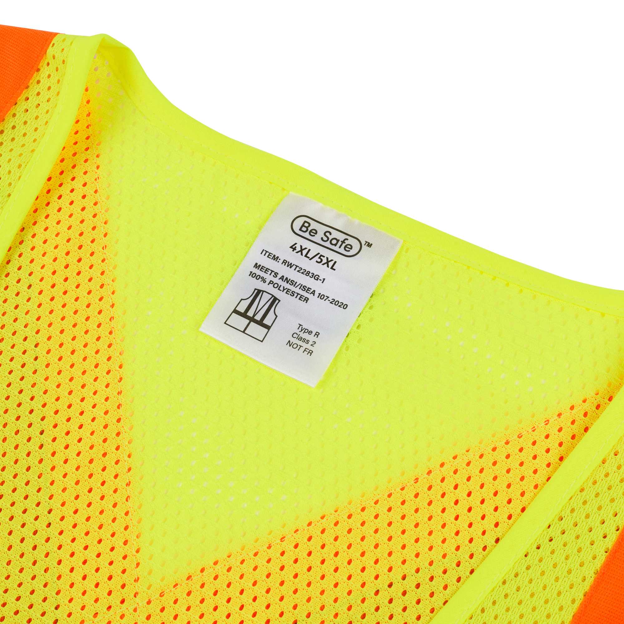 Be Safe Type R Class 2 Lime 4XL/5XL High Visibility X-Back Reflective Tape Mesh Safety Vest - Zipper Closure - 20 count box