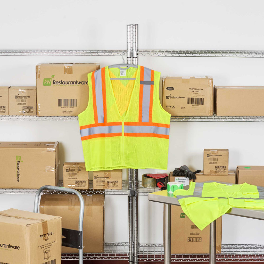 Be Safe Type R Class 2 Lime 4XL/5XL High Visibility X-Back Reflective Tape Mesh Safety Vest - Zipper Closure - 20 count box