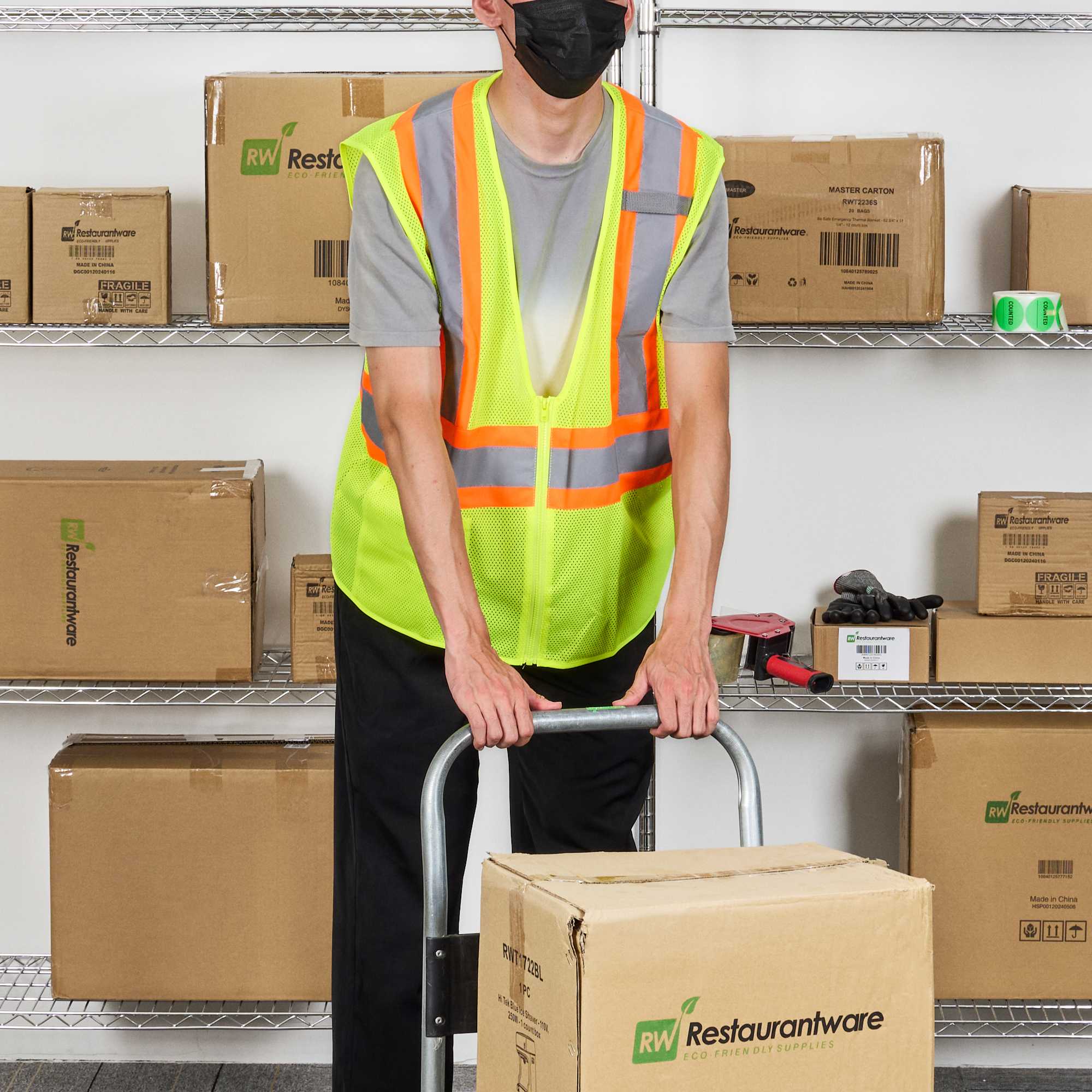Be Safe Type R Class 2 Lime 4XL/5XL High Visibility X-Back Reflective Tape Mesh Safety Vest - Zipper Closure - 20 count box