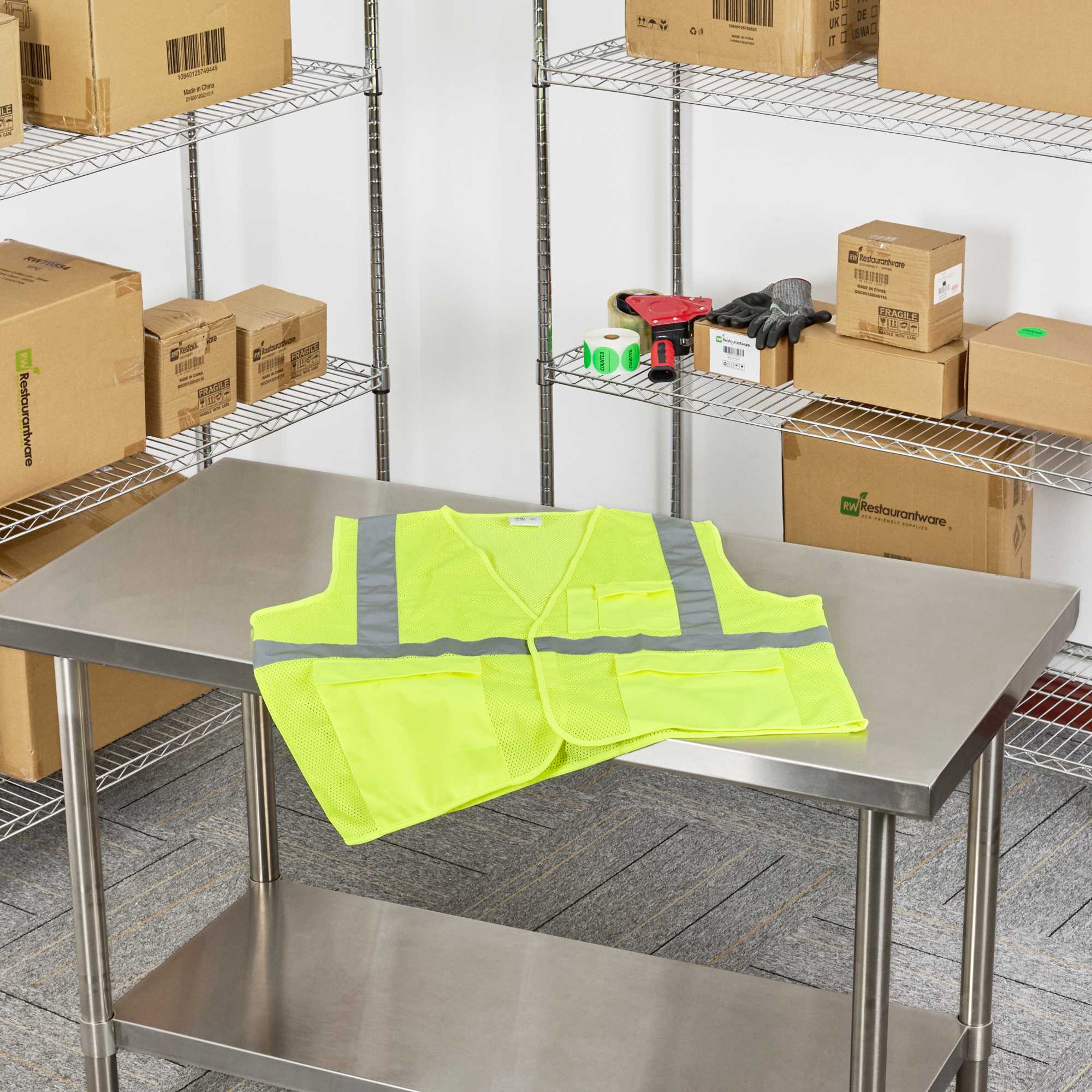 Be Safe Type R Class 2 Lime S/M High Visibility Mesh Safety Vest - Hook/Loop Closure, Reflective Tape - 20 count box