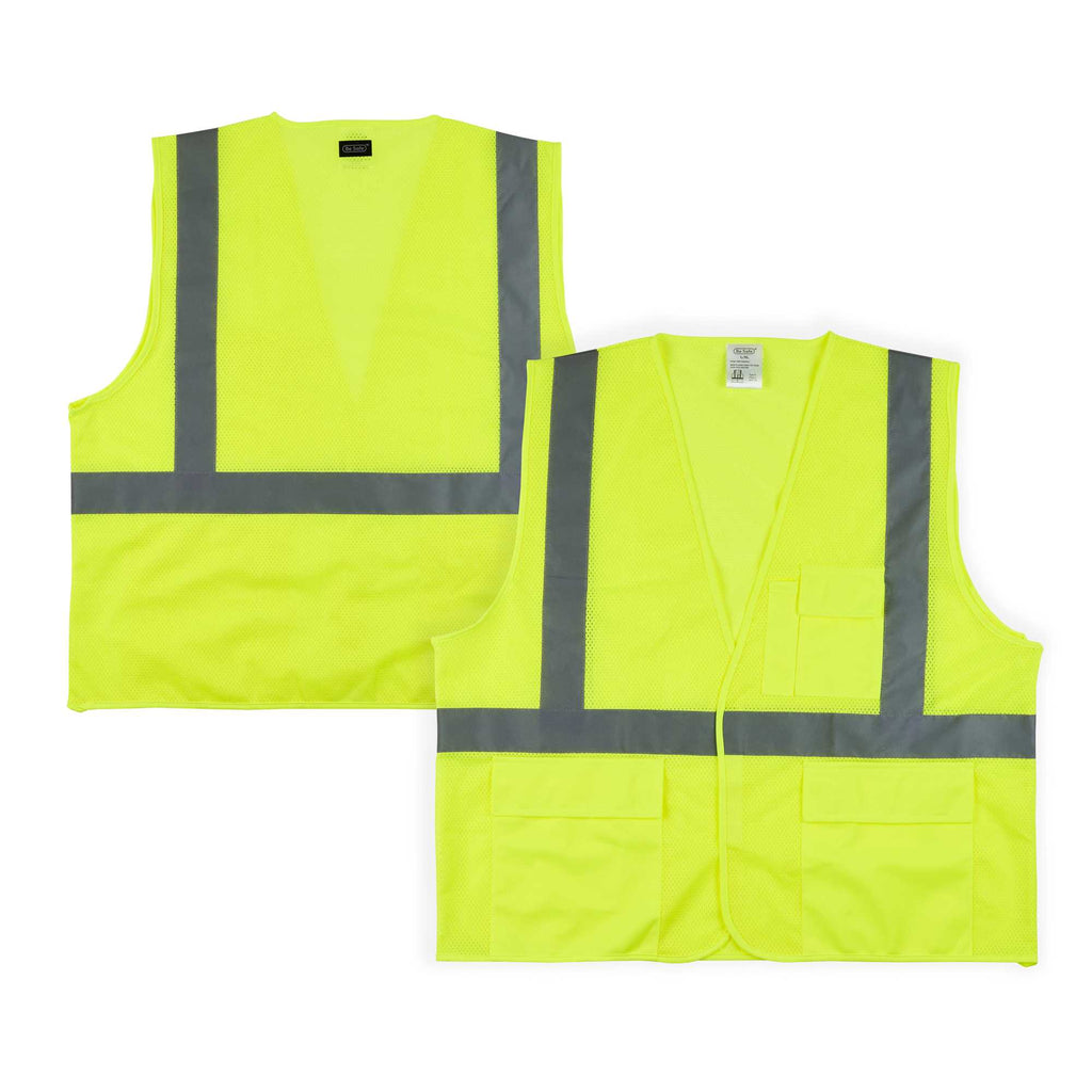 Be Safe Type R Class 2 Lime L/XL High Visibility Mesh Safety Vest - Hook/Loop Closure, Reflective Tape - 1 count box