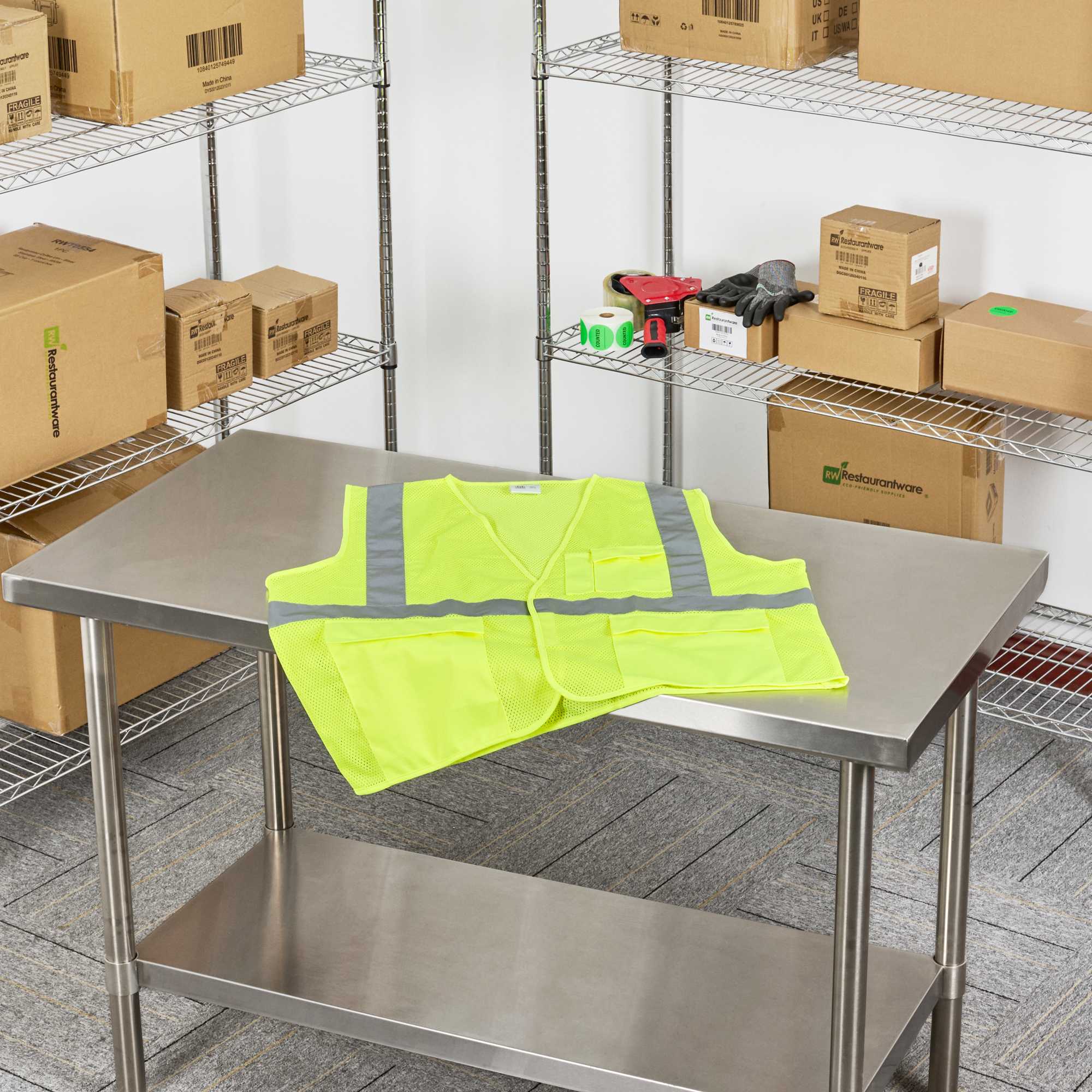 Be Safe Type R Class 2 Lime L/XL High Visibility Mesh Safety Vest - Hook/Loop Closure, Reflective Tape - 20 count box