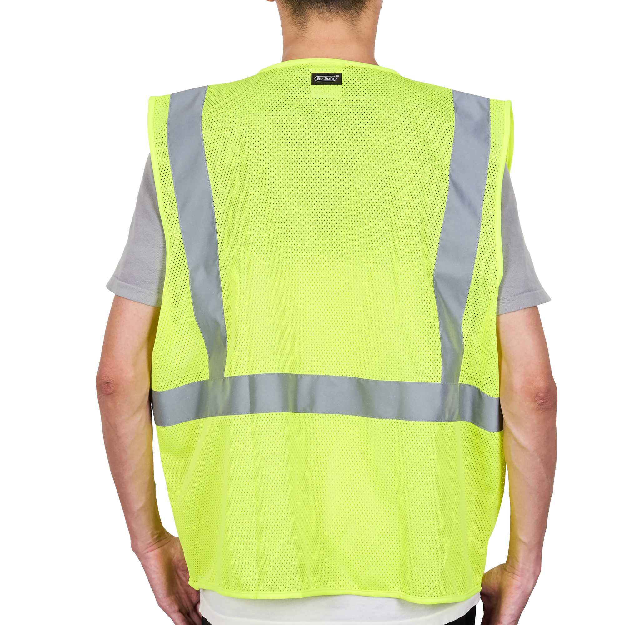 Be Safe Type R Class 2 Lime 4XL/5XL High Visibility Mesh Safety Vest - Hook/Loop Closure, Reflective Tape - 1 count box