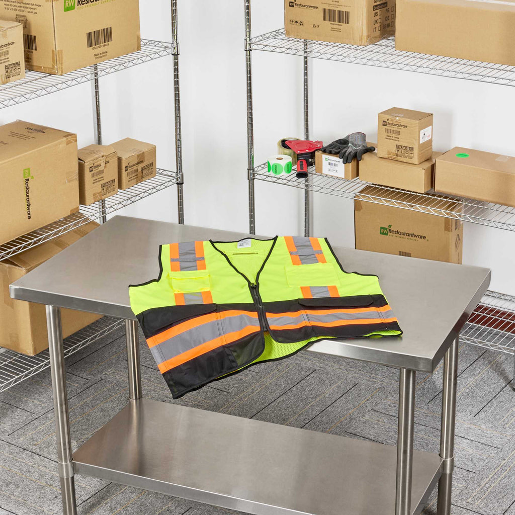 Be Safe Type R Class 2 Lime S/M Deluxe High Visibility Safety Vest - Zipper Closure, Black Panel, Reflective Tape - 20 count box