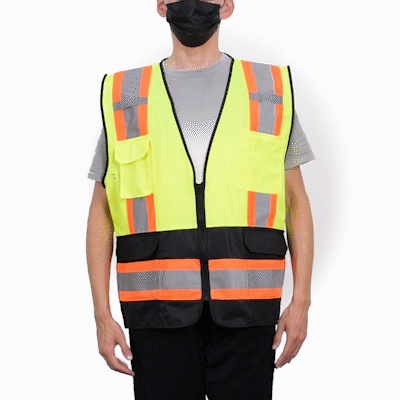 Be Safe Type R Class 2 Lime S/M Deluxe High Visibility Safety Vest - Zipper Closure, Black Panel, Reflective Tape - 20 count box