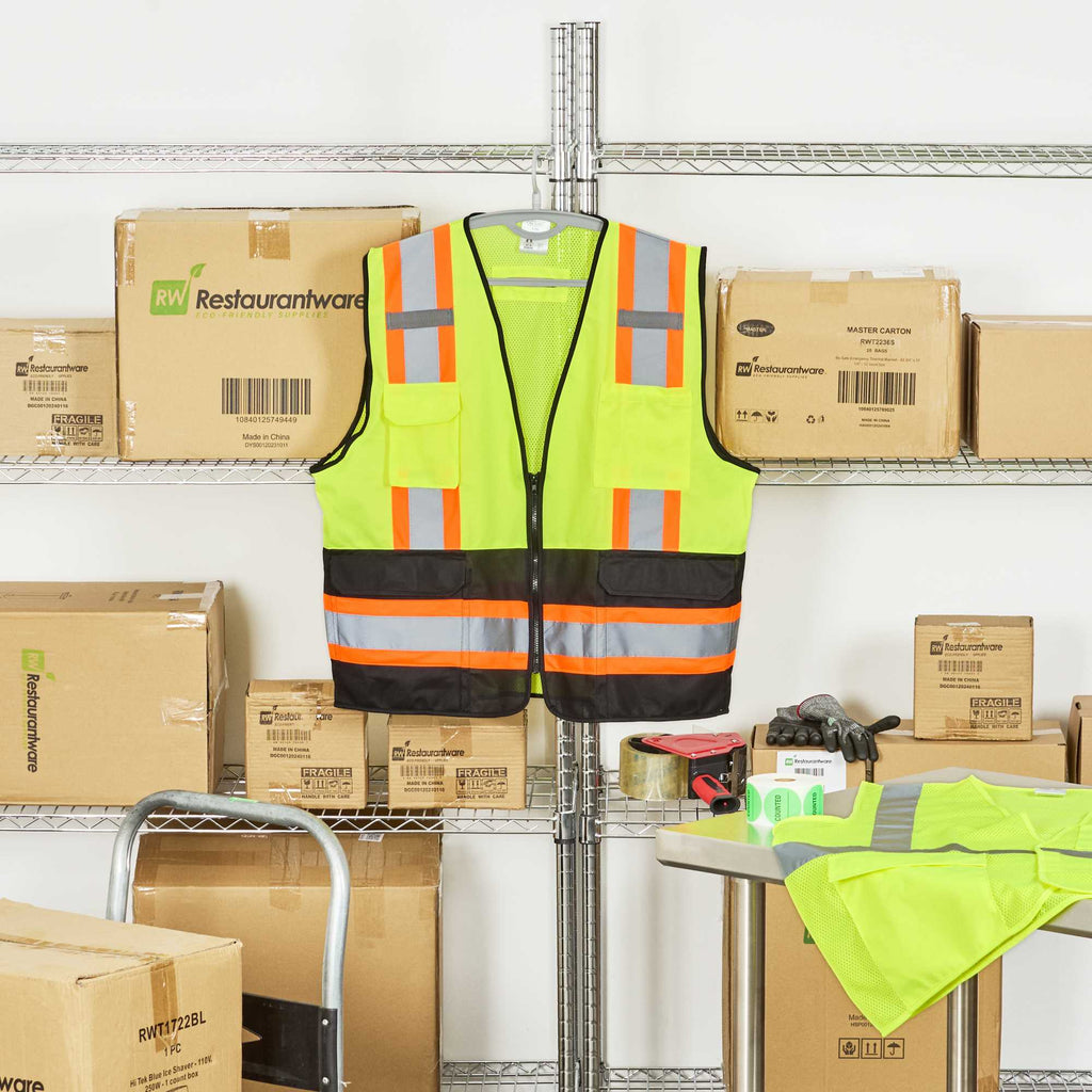 Be Safe Type R Class 2 Lime S/M Deluxe High Visibility Safety Vest - Zipper Closure, Black Panel, Reflective Tape - 20 count box