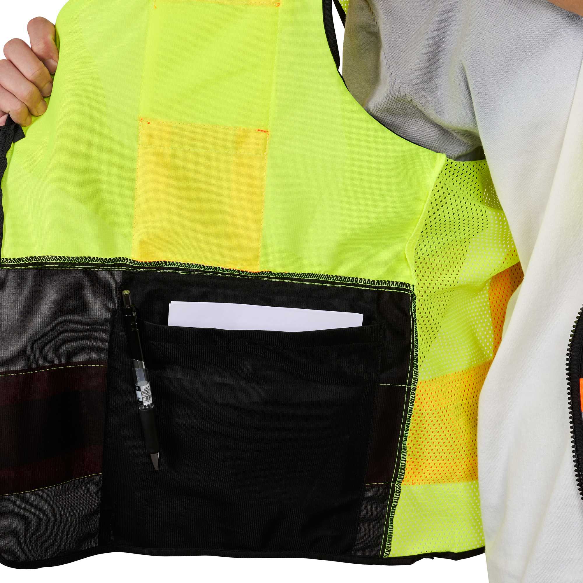 Be Safe Type R Class 2 Lime L/XL Deluxe High Visibility Safety Vest - Zipper Closure, Black Panel, Reflective Tape - 1 count box