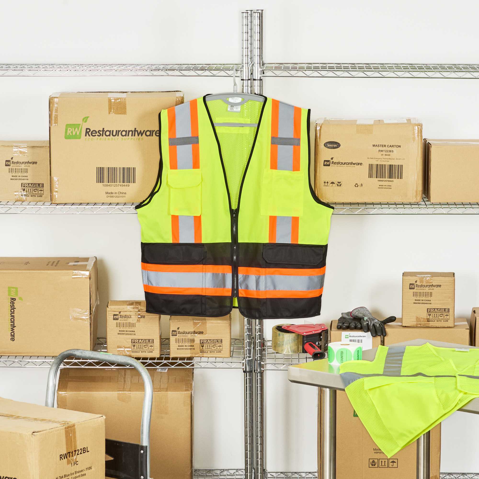 Be Safe Type R Class 2 Lime L/XL Deluxe High Visibility Safety Vest - Zipper Closure, Black Panel, Reflective Tape - 1 count box