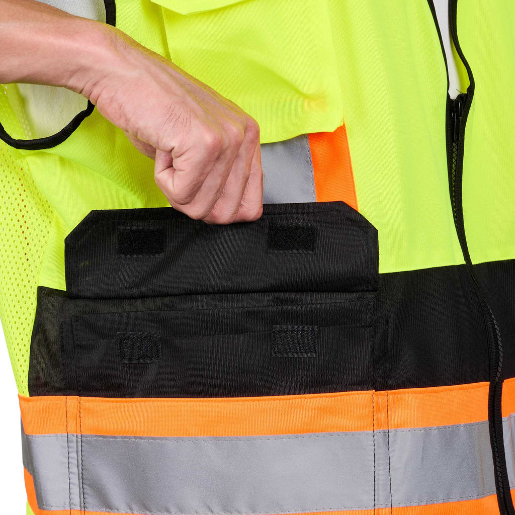 Be Safe Type R Class 2 Lime 2XL/3XL Deluxe High Visibility Safety Vest - Zipper Closure, Black Panel, Reflective Tape - 1 count box
