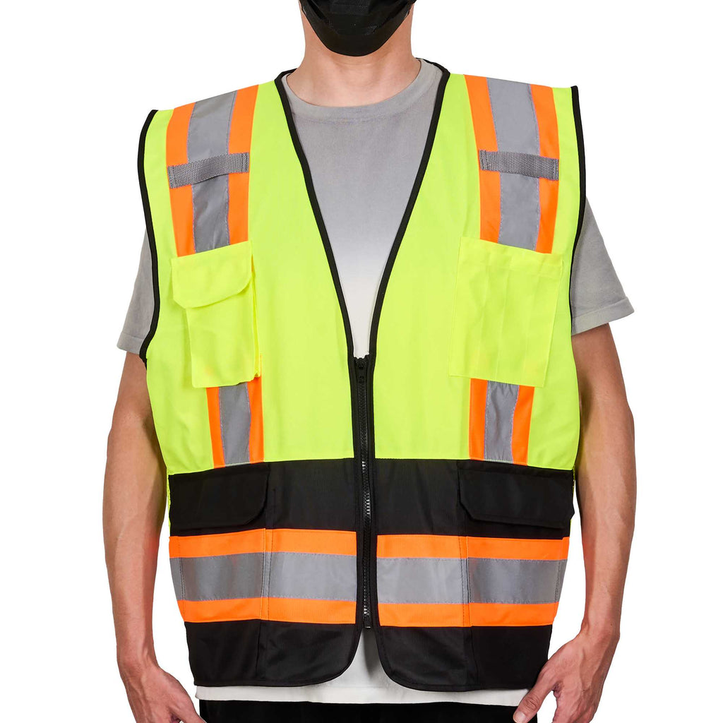 Be Safe Type R Class 2 Lime 2XL/3XL Deluxe High Visibility Safety Vest - Zipper Closure, Black Panel, Reflective Tape - 1 count box