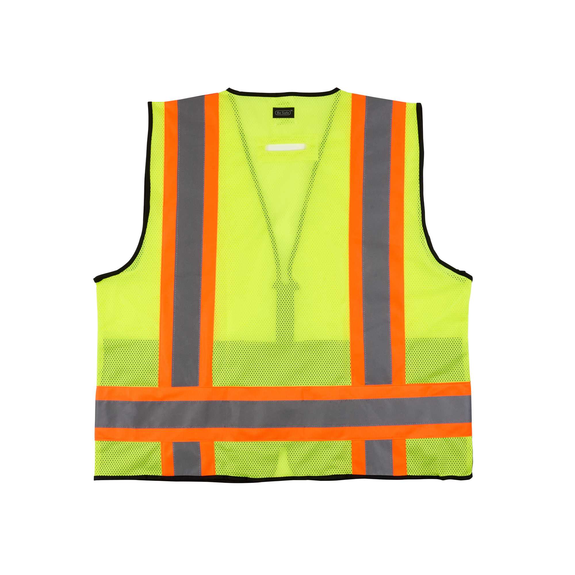 Be Safe Type R Class 2 Lime 4XL/5XL Deluxe High Visibility Safety Vest - Zipper Closure, Black Panel, Reflective Tape - 1 count box